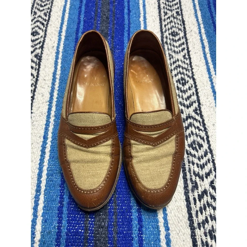 Magnanni for Neiman Marcus Leather Canvas Penny Loafers Men's Size 8